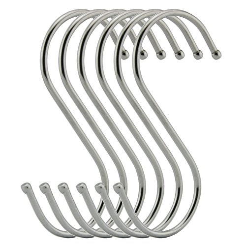 X-Large Heavy-Duty Stainless Steel S Hooks - 6 Pack for Organizing