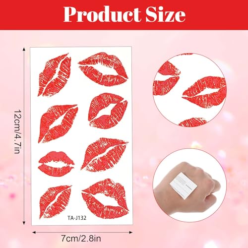 Kiss Temporary Tattoos Waterproof Red Lips Stickers 10 Sheets