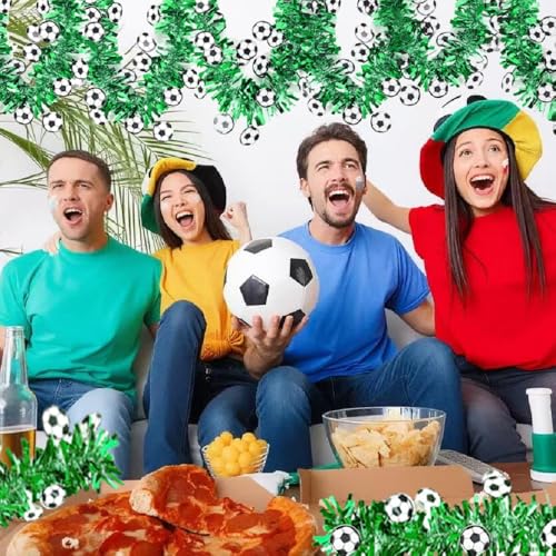26FT Soccer Tinsel Garland with Soccer Cutouts for Party