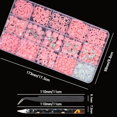 HNUIX 3D Nail Charms Kit with Rhinestones Pearls and Tools