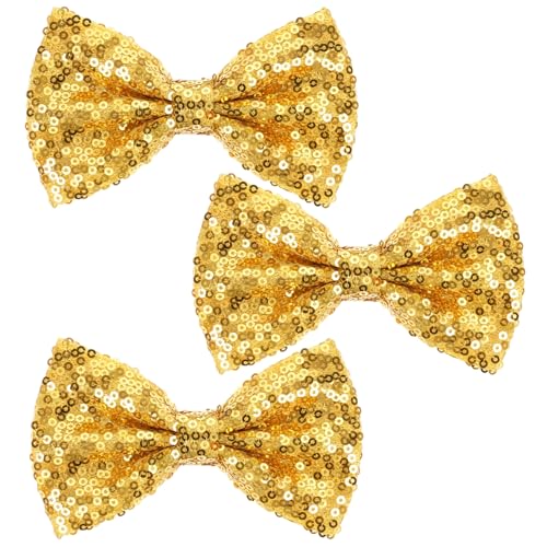 MBAIYO Gold Glitter Hair Bows 3-Pack Sparkly Sequin Bow Clips for Girls