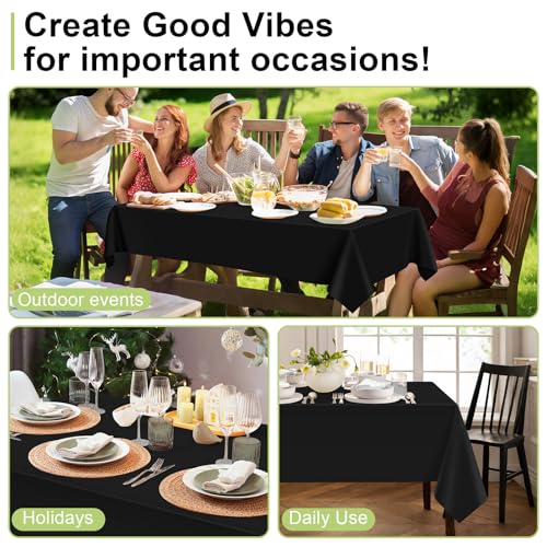 Black Plastic Table Cloth Disposable 2 Pack 54 x 108 Inch Rectangle