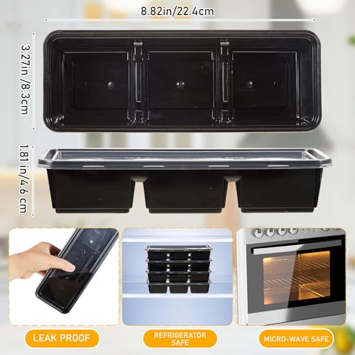Hushee 17 oz 3-Compartment Disposable Meal Prep Containers - Black, 5 Pack
