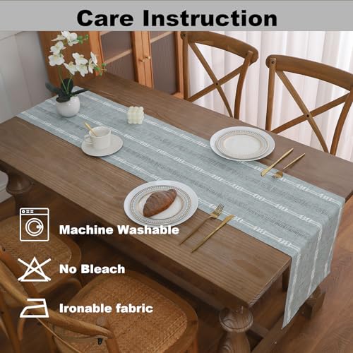 Gernaice Boho Table Runner Grey 13x72 Inch Embroidered Cotton Linen Farmhouse
