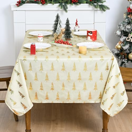 Horaldaily Beige Christmas Tree Sequin Tablecloth 60x140 Inch Rectangular