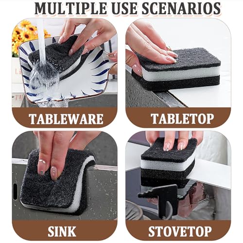 Taeku Natural Cellulose Kitchen Sponges - 6 Pack Heavy Duty Scrub - Black