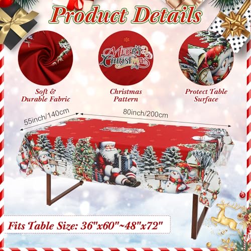 Christmas Tablecloth and Chair Covers Set - Rectangular 80x55 Inch, Red, 7 Pieces - Rectangle / 80 x 55 Inch