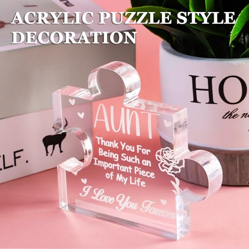 Aunt Acrylic Puzzle Plaque Gift - Best Aunt Ever Birthday & Christmas Present from Niece Nephew, 3.5 x 3.9 Inch Desk Decoration