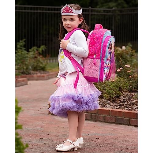 Barbie & Friends Cosplay Backpack, Girls Bookbag with Adjustable Shoulder Straps & Padded Back, 16¡± School Bag w/3D Skirt and Metallic Fabric Tiara.