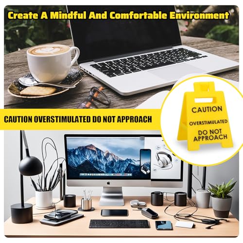 Caution Overstimulated Desk Sign - Funny Office Decor (2 Pcs)