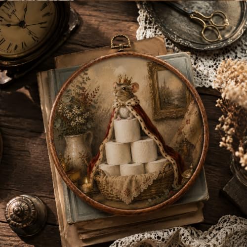 Christmas Mouse Wall Art - 10x10 Inch Round Framed Bathroom Decor - ChenCraty Variation