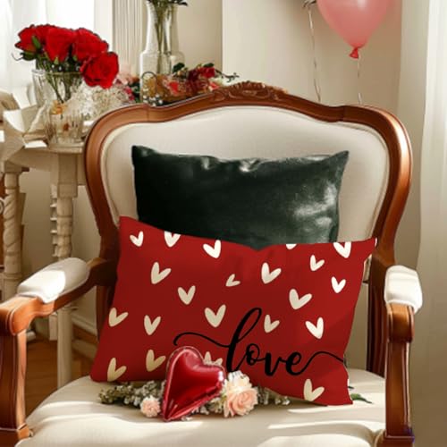 RABUSOFA Valentine's Day Decorative Pillow Cover - 12x20 Inch Red Heart