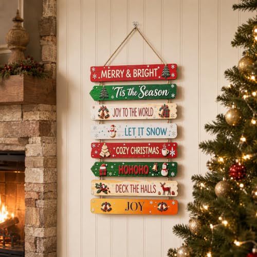Christmas Wooden Wall Sign Rustic Holiday Decor with Snowmen & Reindeer - Gh-cp-3002