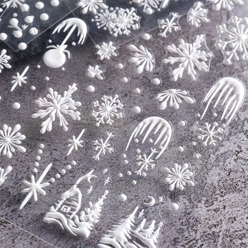IDDFEVE 5D Embossed Snowflake Nail Stickers, 3 Sheets Christmas Winter Decals