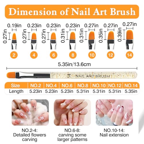 Ceemiaa 7pcs UV Gel Nail Brush Set - Poly Extension & Builder Pens