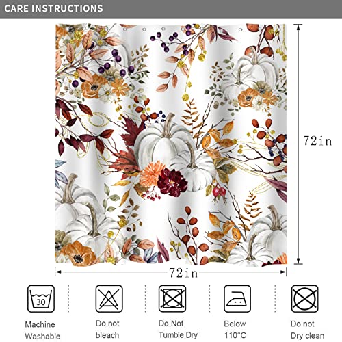 Gold Leaf Pumpkin Shower Curtain - 72x72 Inch Fall Thanksgiving Decor