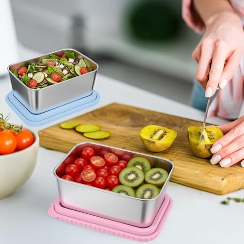 3 Pack Stainless Steel Snack Containers with Silicone Lids - 15oz