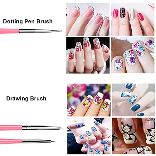 AIBEE 20pcs Nail Art Brushes and Dotting Pens Kit - Pink DIY Set