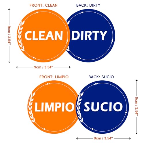 Dishwasher Clean Dirty Magnet 2 Pack - Bilingual English Spanish