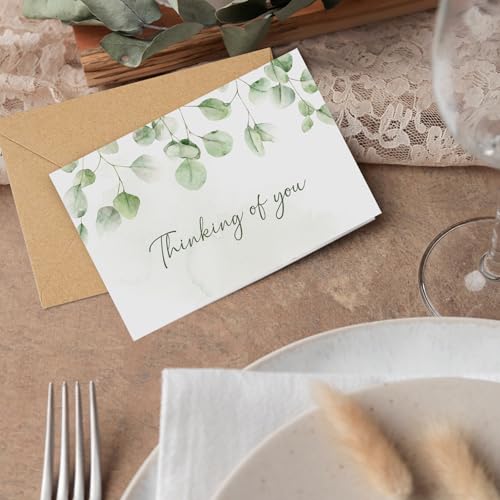 Thinking of You Cards with Envelopes - 24 Pack Watercolor Eucalyptus