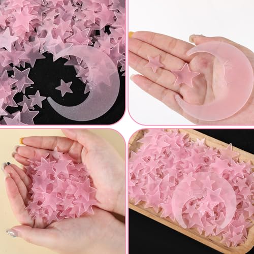200 Pink Glow in the Dark Stars with Moon for Ceiling Decor