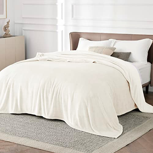 Bedsure GentleSoft Fleece Blanket, California King 102x96, Cream Plush