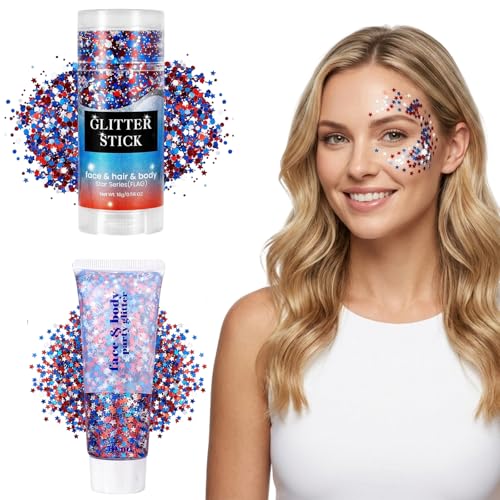 Patriotic Face and Body Glitter Tattoos 2-Piece Set for 4th of July