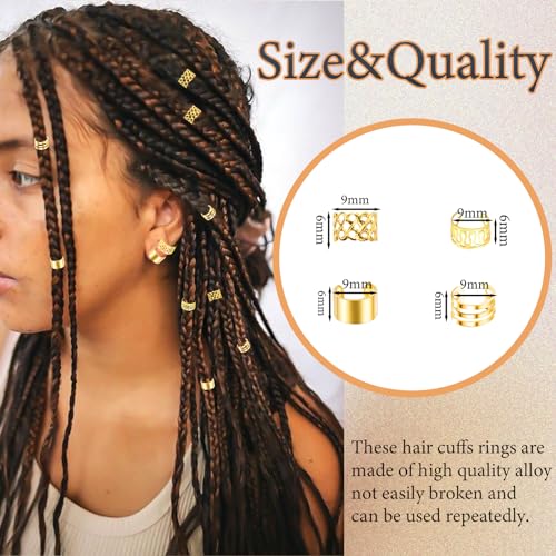 VENOFEN 40PCS Gold Hair Cuffs for Dreadlocks & Braids - Adjustable Metal Alloy Hair Rings
