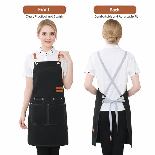 NALVIEVANA Kitchen Aprons Chef Apron for Men & Women, Black waterproof apron with 4 pockets，Adjustable Canvas Kitchen cooking Aprons for BBQ，Baking ，Coffee House& Restaurant.