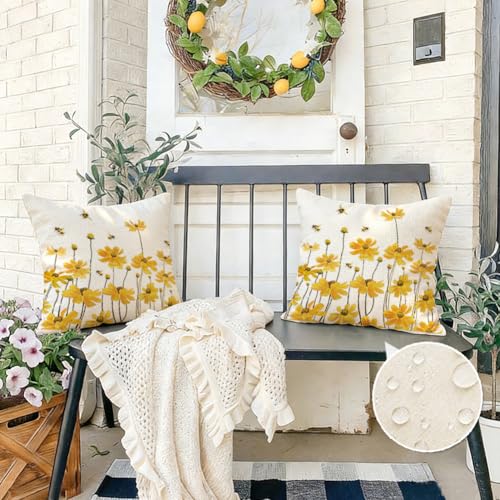 Waterproof Yellow Outdoor Pillow Covers 20x20 Set of 2