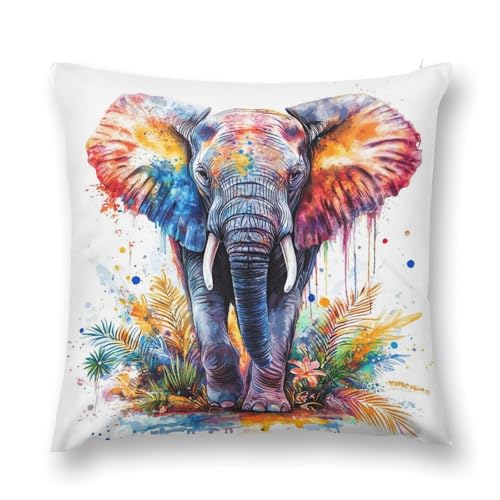 Watercolor Elephant Floral Throw Pillow Cover 18x18 Inch Soft Plush