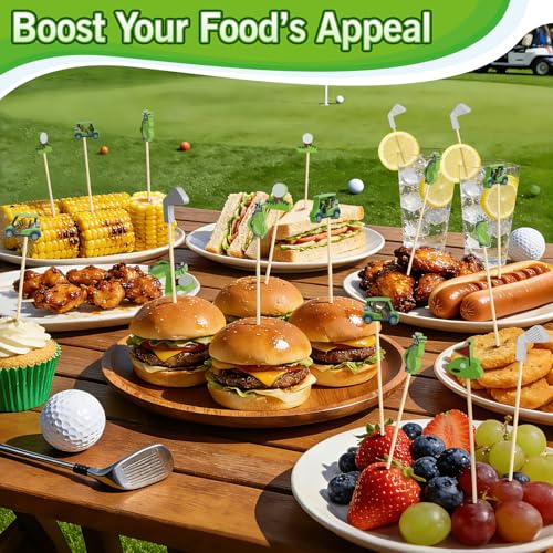 Golf Themed Cocktail Picks - 100 Pack 4.7" Bamboo Appetizer Skewers