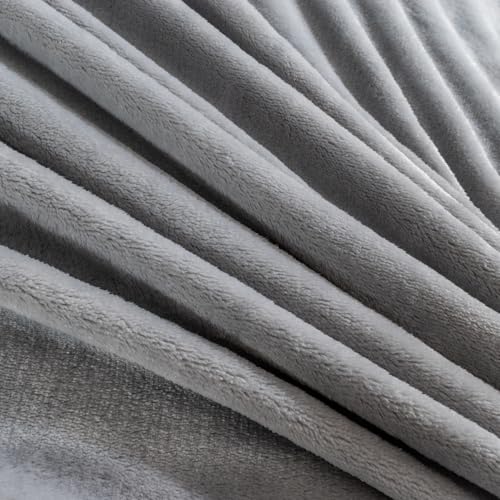 340GSM Flannel Bed Blanket Oversized King 144x144 Light Gray Cozy Microfiber