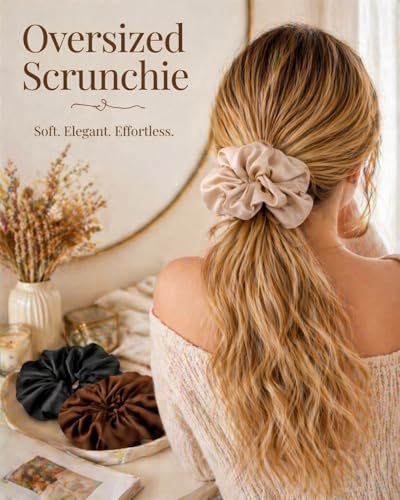 Large Satin Scrunchies 3 Pack - 7 Inch Oversized Hair Ties for Thick Hair