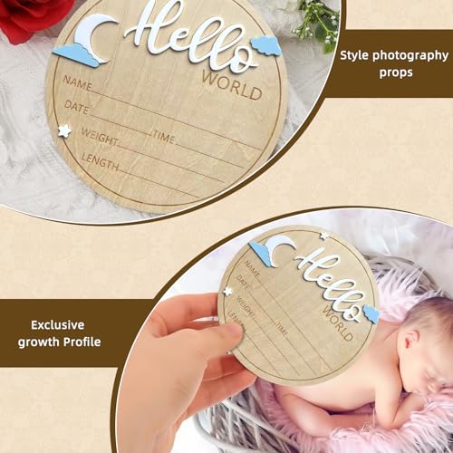 Hello World Baby Announcement Sign - 5.9 Inch Wooden Decor
