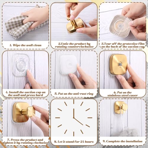 15lbs Suction Hooks - 6 Pack No Drill Stainless Steel Bathroom Hooks