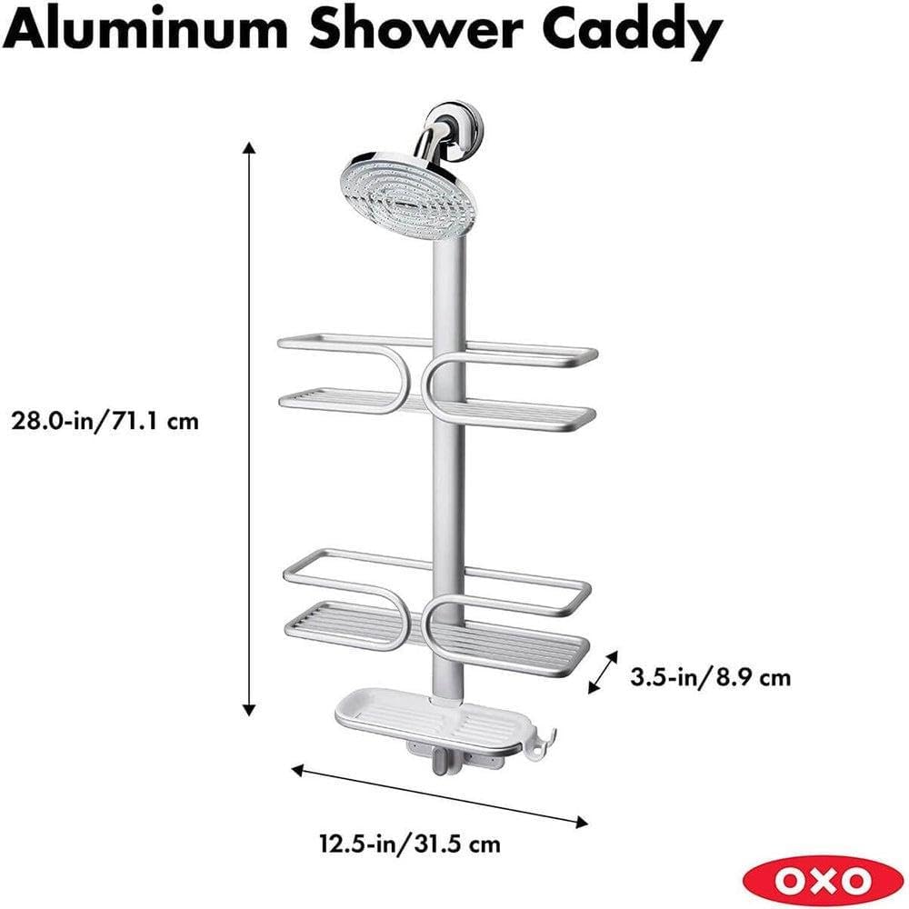 OXO Good Grips Shower Caddy - 3-Tier Aluminum Design for Organized Bathroom Storage