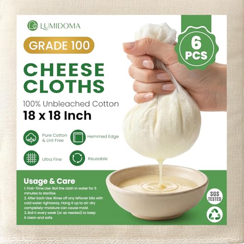 Reusable Cheese Cloths - 6 Pcs Unbleached Cotton Strainers, 18x18 Inch