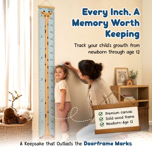 Kids Growth Chart Wall Decor - Canvas Height Chart with Giraffe Design, 79" x 7.9"