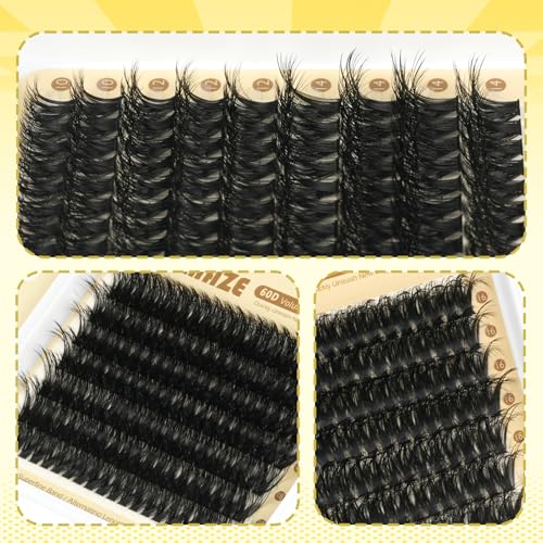 FLOMAZE Wispy Lash Clusters 60D D Curl DIY Individual Eyelash Extensions 320Pcs