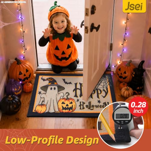 Happy Halloween Door Mat 17"x30" with Cute Ghost Design