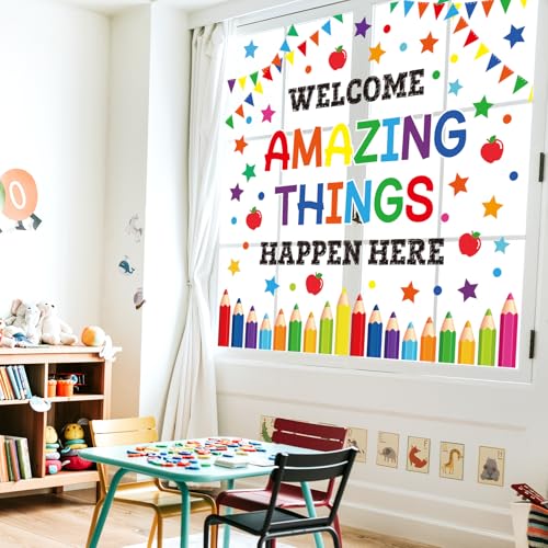 Whaline 9-Sheet Back to School Window Clings – Reusable Classroom Decals