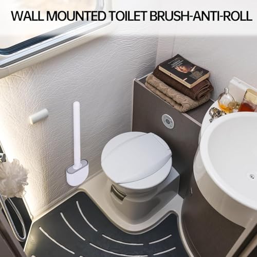 Thaibna White RV Silicone Toilet Brush with Holder - Wall-Mounted, Anti-Drip, Compact Bathroom Cleaner