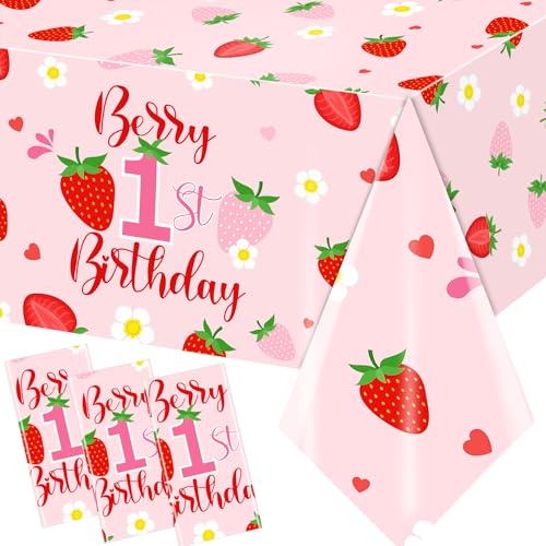 Berry First Birthday Tablecloth Set - 3pcs Strawberry Decor