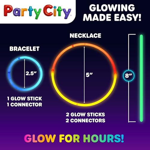 50 Pack of 8" Glow Sticks - Neon Glow in the Dark Party Supplies