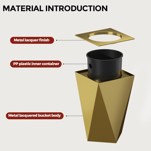 LEASYLIFE 2.6GAL Gold Bathroom Trash Can,Brass Tarsh Can,Open Top,Stainless Steel,Waterproof,Double-Layer with Inner Lining for Bathroom,Bedroom,Office,Living Room,Hotel (Gold)