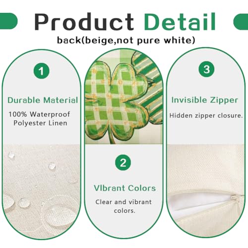 St. Patrick's Day Clover Buffalo Plaid Pillow Cover - 12x20 Waterproof