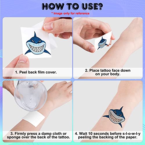 Qpout Shark Temporary Tattoos for Kids - 12 Sheets Ocean Fake Tattoos