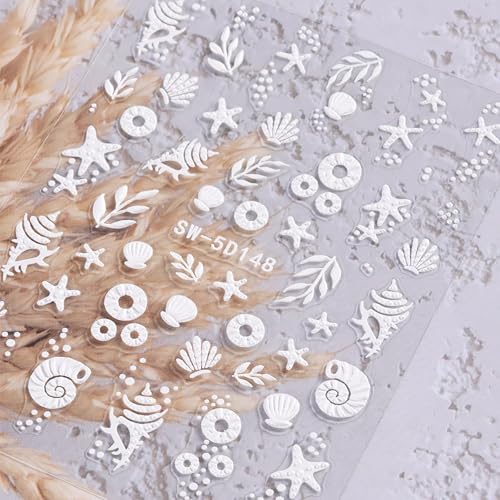 MOLILON 5D Embossed Ocean Nail Stickers Starfish Seashell Decals
