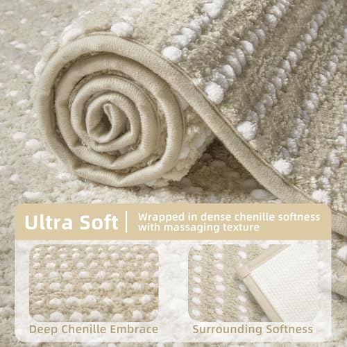 Beige Extra Soft Chenille Bath Rug Mat 17'' x 24'' - Non-Slip, Quick Dry